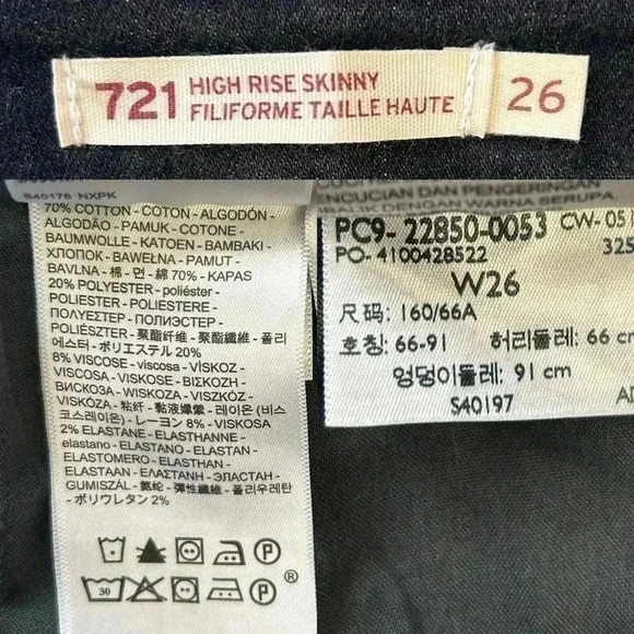 Levi’s 721 High Rise Skinny Jeans Studded Ankle Cropped Washed Black Size 26 - Picture 12 of 16